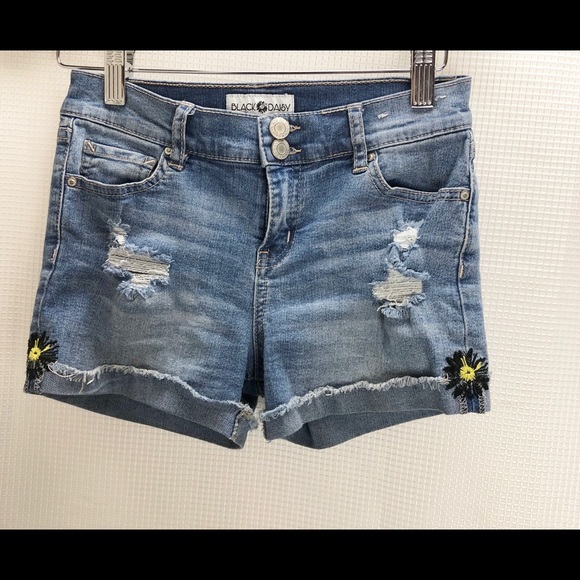 Black Daisy Girl Distressed Denim shorts size 12 - Picture 2 of 12